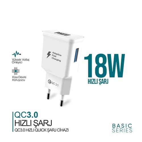 Phixi QCH202 3.0A Qualcomm 18w Beyaz Ev Şarj Adaptörü