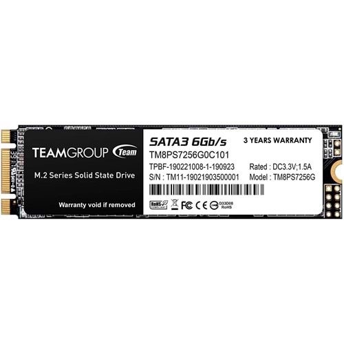 TeamGroup MS30 256 GB, SLC Önbellek 3D NAND TLC M.2 2280 SATA III 6 Gb/sn Dahili Katı Hal Sürücüsü SSD (500/400 MB/sn'ye kadar Okuma/Yazma Hızı) Dizüstü Bilgisayar ve PC Masaüstü ile Uyumlu TM8PS7256G0C101