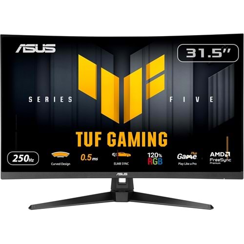ASUS TUF GAMING VG32VQM5B 31.5 Fast VA KAVİSLİ FREESYNC VE GSYNC UYUMLU HDR 1920x1080 0.5ms 250Hz 300cd DP HDMI Hoparlör VESA 3YIL 120% Srgb FLICKER-FREE,ÇERÇEVESİZ,DÜŞÜK MAVİ IŞIK Monitör