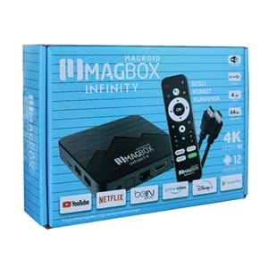 Magbox Magroid Infinty 64 GB HDD 4 GB Ram Bluetooth 5G Wifi Ses Komut Kumandalı Android TV Box