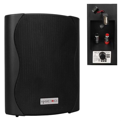 MagicVoice F-LHY4S 4'' (10 CM) Hat Trafolu Duvar Tipi Sütun Hoparlör (10W RMS / 150W Peak - MP3 USB Uyumlu) - Siyah