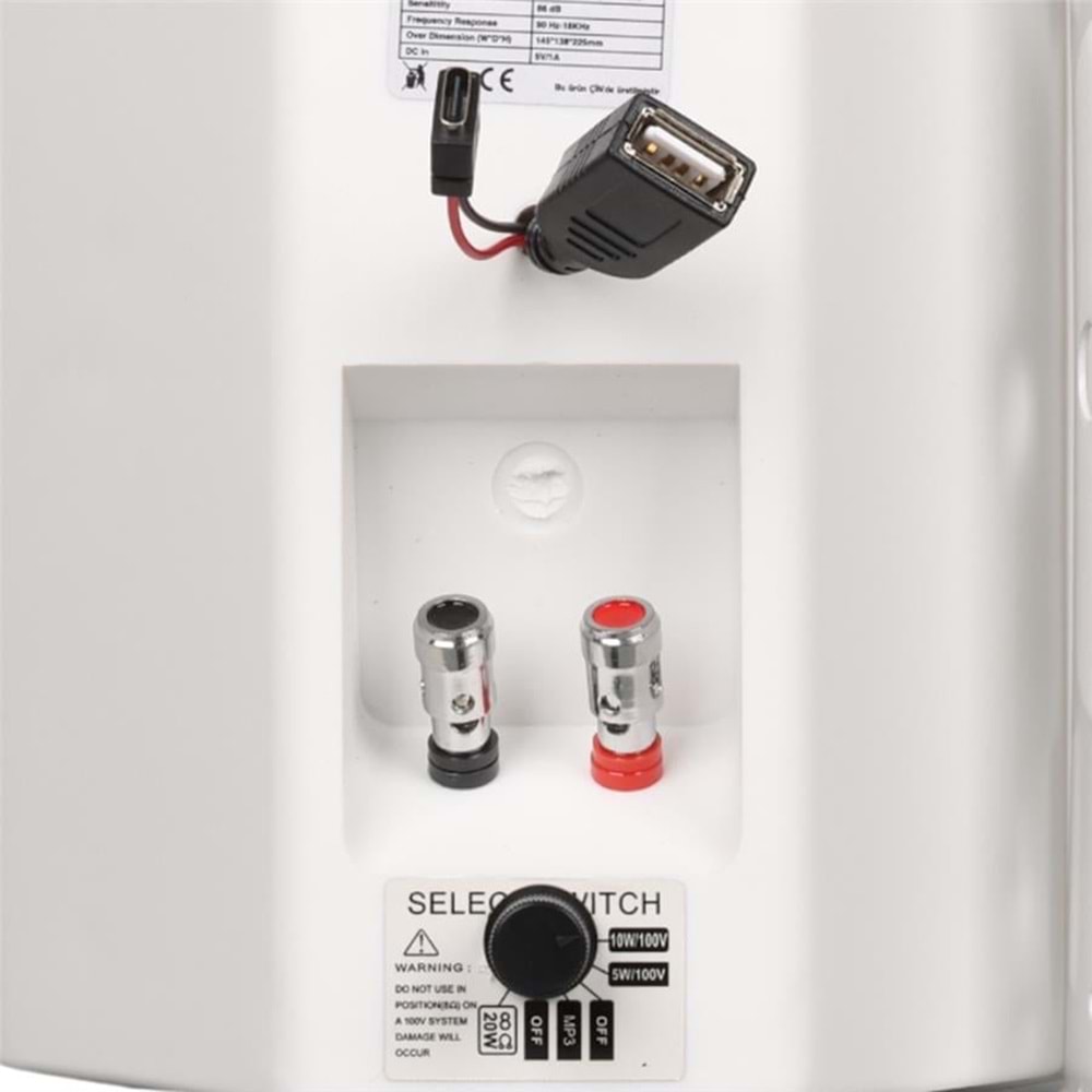 MagicVoice F-LHY4S 4'' (10 CM) Hat Trafolu Duvar Tipi Sütun Hoparlör (10W RMS / 150W Peak - MP3 USB Uyumlu) - Beyaz