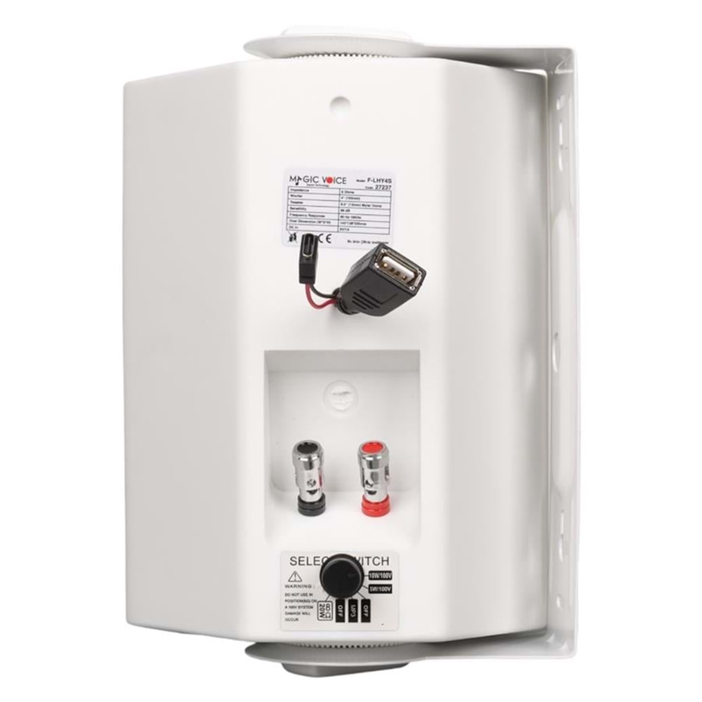 MagicVoice F-LHY4S 4'' (10 CM) Hat Trafolu Duvar Tipi Sütun Hoparlör (10W RMS / 150W Peak - MP3 USB Uyumlu) - Beyaz