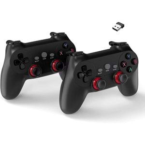 Coverzone Çift Josystick 2.4G Kablosuz Oyun Kolu PC Uyumlu Pilli Joystick Wireless GamePad USB Dongle Bağlantı Kaymaz Tasarım 0019 Siyah (0019 - Çiftli Siyah)