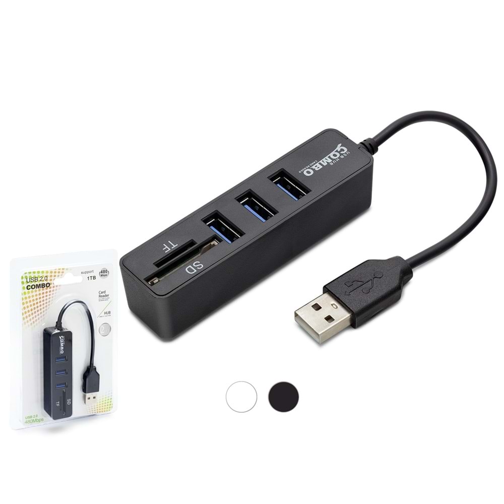 HADRON HDX7009 USB Combo Hub Kart Okuyucu 5 Port 480 Mbps Siyah