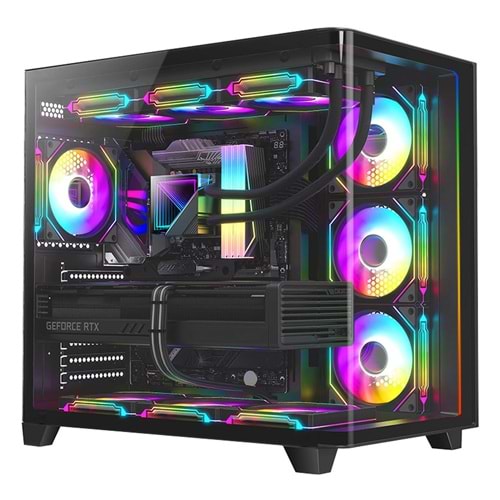 Dragos Ocean Curved Pro V2 Siyah 7x Argb Fan USB 3.0 TypeC 750W 80+ White ATX Gaming ATX Bilgisayar Kasası Siyah