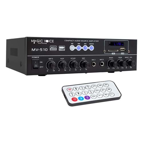 MAGICVOICE MV-510 50 WATT USB/SD/BLUETOOTH 2 MİK.,ECO LU+2SD 2061*2 Lİ UK'LI GİRİŞLİ HAT TRAFOLU ANFİ
