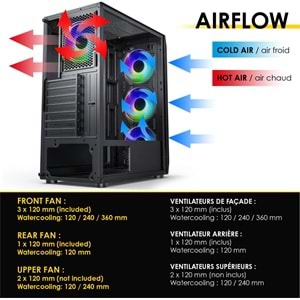 EMPIRE GAMING - PC Gamer Case Ruby - ARGB Mid-Tower ATX, mATX, ITX -Ön Ağ -Akrilik Cam Yan Duvar -4 3-Pin Fanlar 5 Volt 120 mm Adreslenebilir RGB LED -MB Sync – Siyah