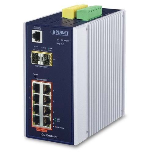 Planet PL-IGS-10020MT 8 port Endüstriyel Tip Yönetilebilir Switch