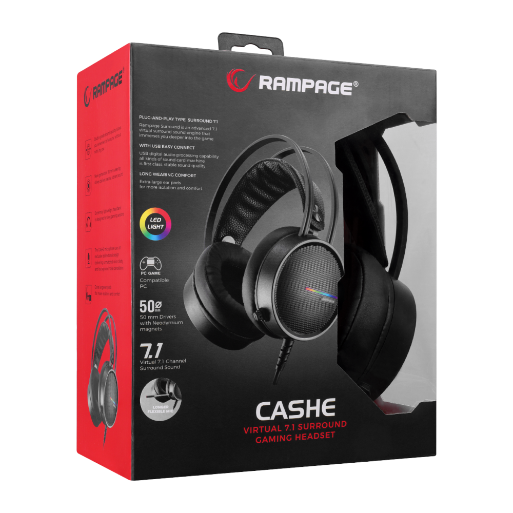 Rampage RM-K3 CASHE PLUS USB 7.1 Rainbow Ledli Esnek Sağlam Siyah Gaming Oy