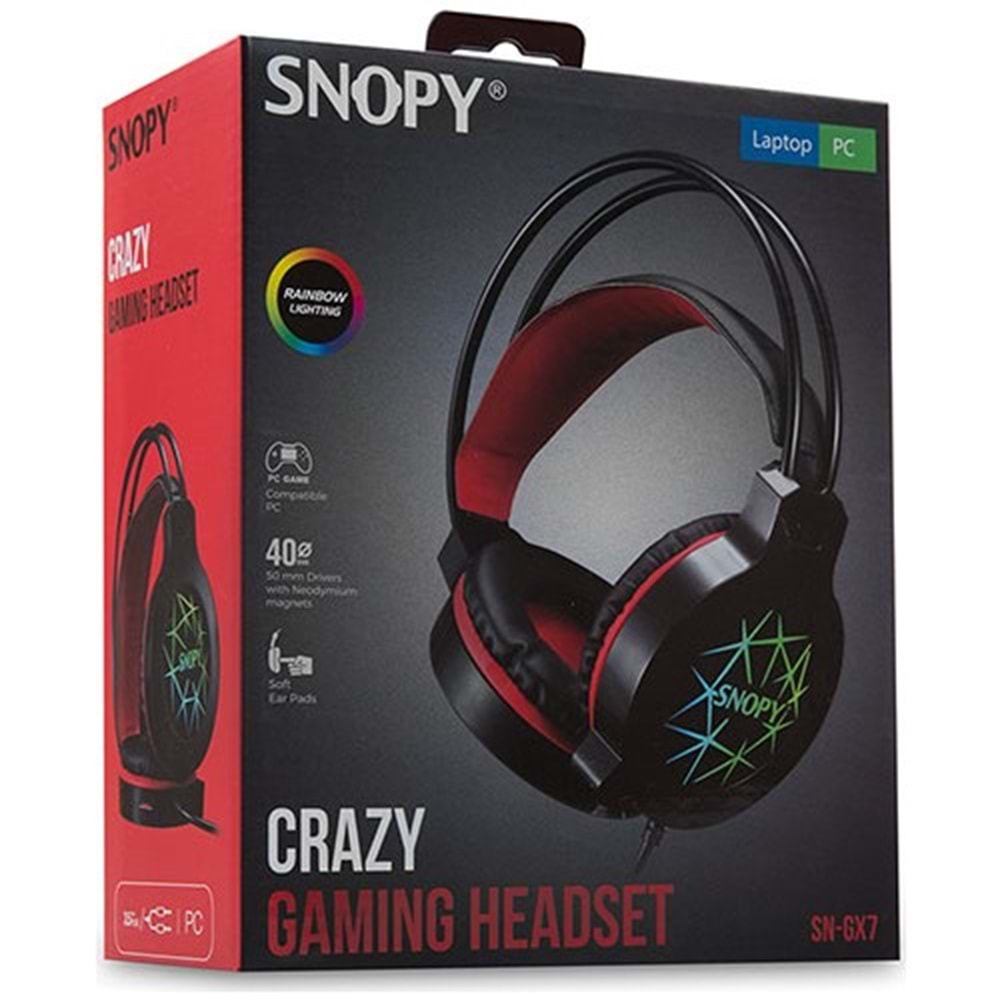 Snopy Sn-Gx7 Crazy Siyah USB Ledli Mikrofonlu Oyuncu Kulaklığı