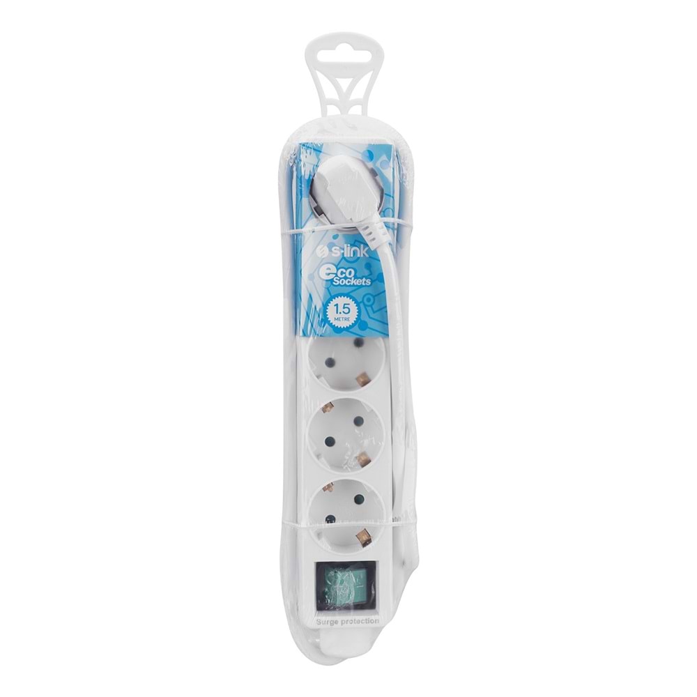S-link SPG-F05 1.5m 306 Joule Euro Soket 3G1.0mm Tam Bakır 5li Akım Korumal