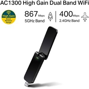TP-Link Archer T4U, AC1300 Mbps, Çift Bant, USB 3.0, WPA3, Yüksek Çekim Güçlü Wi-Fi 5 USB Adaptör