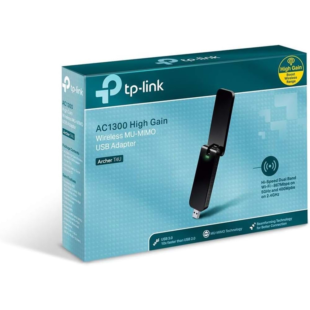 TP-Link Archer T4U, AC1300 Mbps, Çift Bant, USB 3.0, WPA3, Yüksek Çekim Güçlü Wi-Fi 5 USB Adaptör