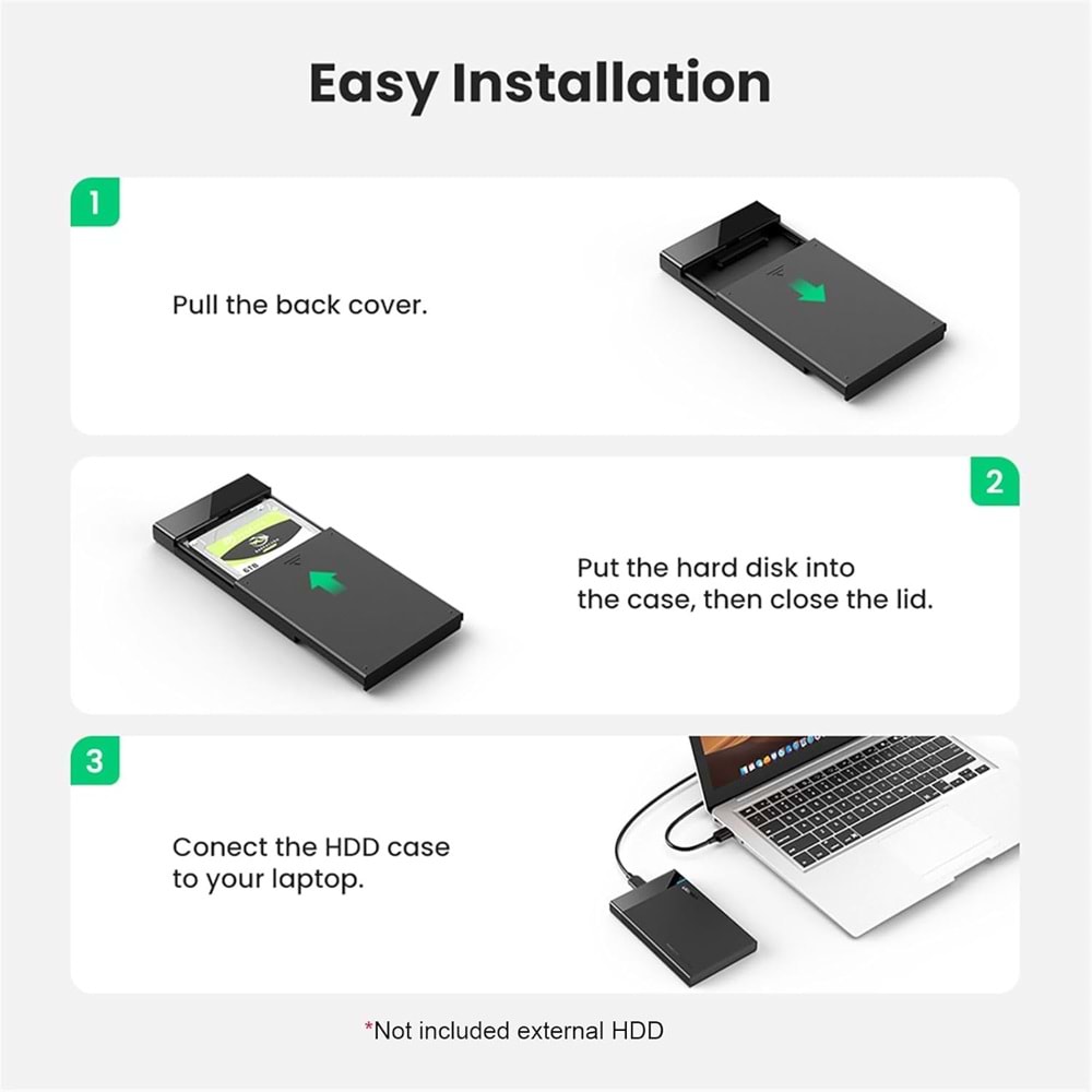 Ugreen USB 3.0 2.5 inch Sata Hard Disk Kutusu, Siyah