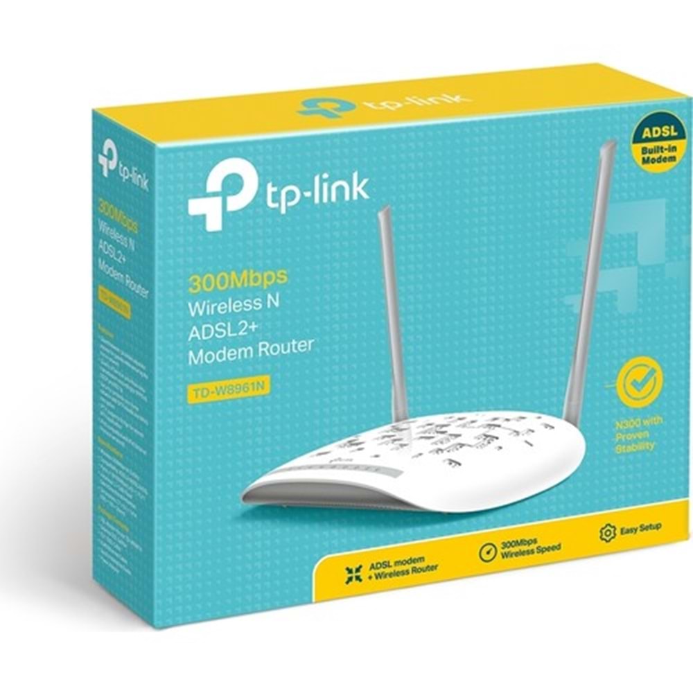 TP-Link TD-W8961N 300Mbps ADSL2 + Modem/Router, 2x5DBi Anten WPS