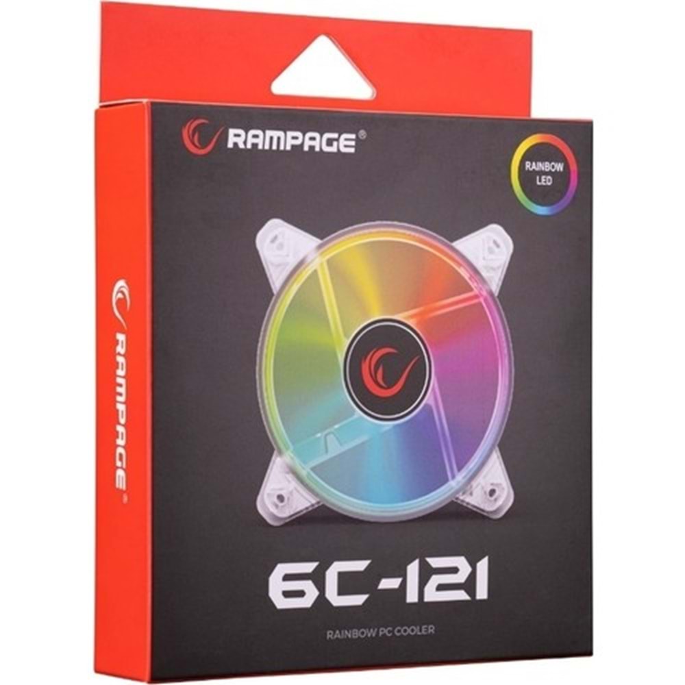 Rampage 6C-121 120x120x25mm Rainbow Ledli Kasa Fan
